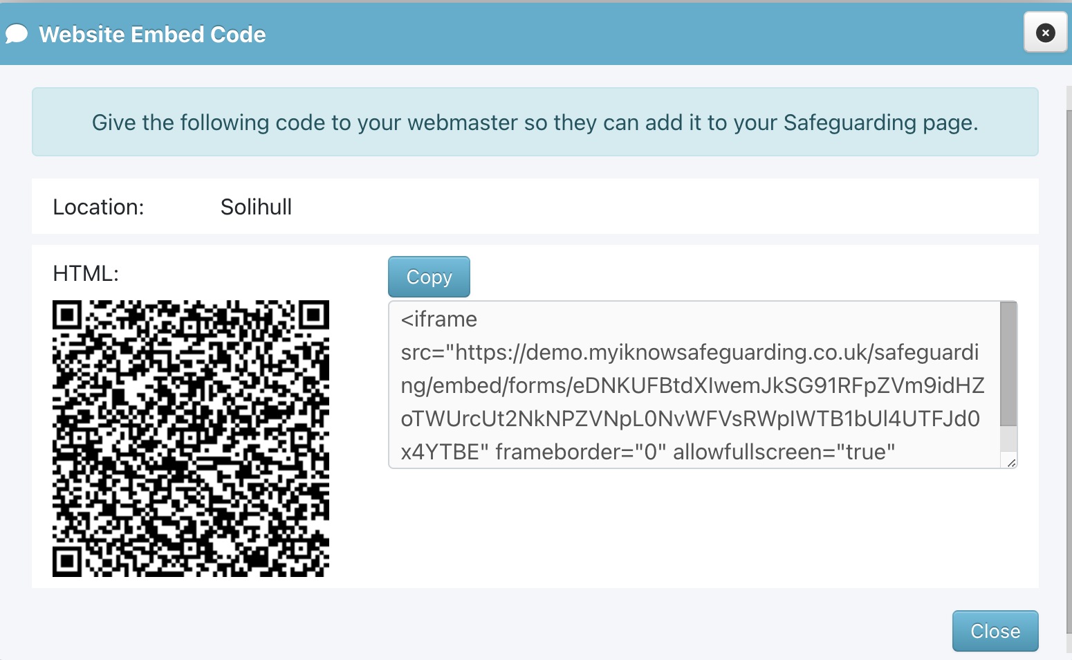 Embed a safeguarding form